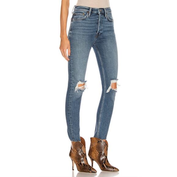 NWT RE/DONE ORIGINALS High Rise Ankle Crop Jean in Dusk Destroy Size 24 - Picture 2 of 16